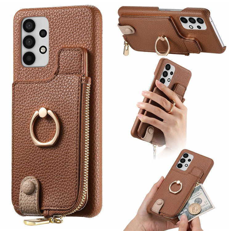 Y3 for Samsung Galaxy A53 5G Shockproof Case RFID Blocking Zipper Pocket Phone Cover - Brown