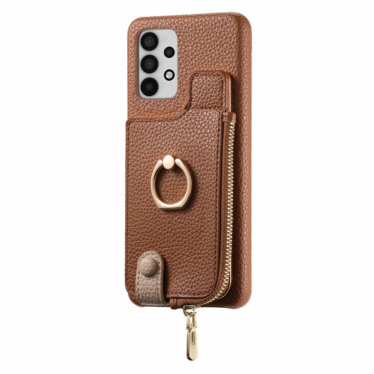 Y3 for Samsung Galaxy A53 5G Shockproof Case RFID Blocking Zipper Pocket Phone Cover - Brown