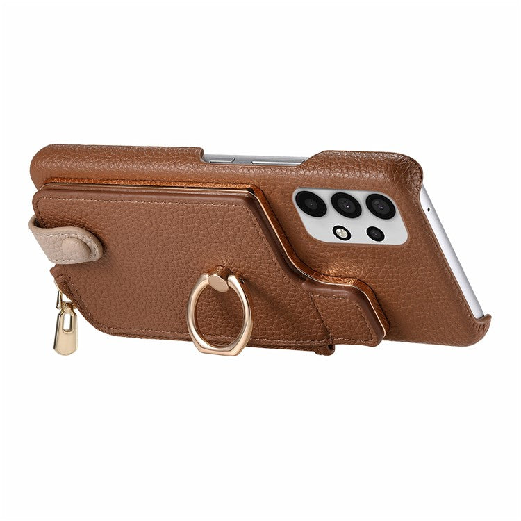 Y3 for Samsung Galaxy A53 5G Shockproof Case RFID Blocking Zipper Pocket Phone Cover - Brown