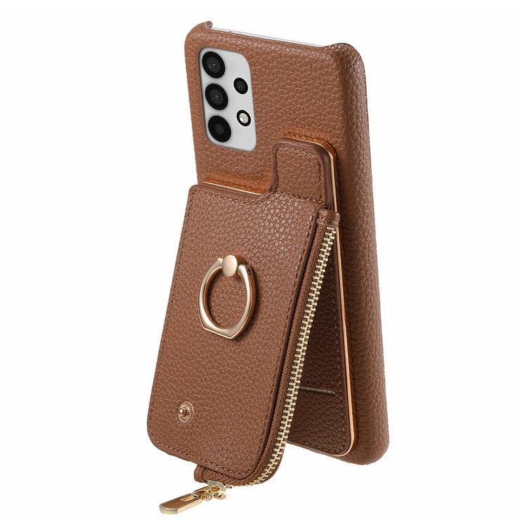 Y3 for Samsung Galaxy A53 5G Shockproof Case RFID Blocking Zipper Pocket Phone Cover - Brown