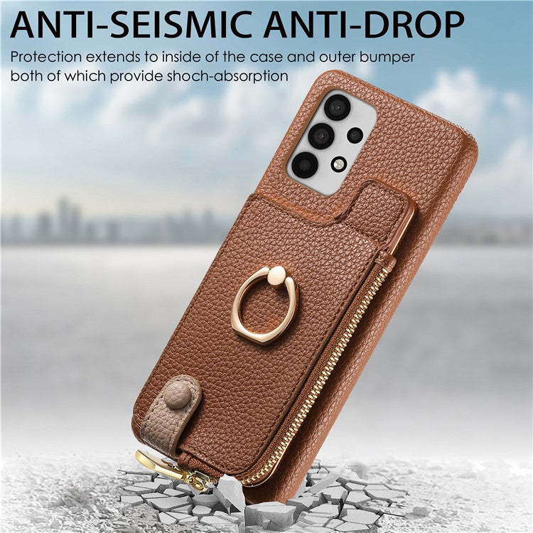 Y3 for Samsung Galaxy A53 5G Shockproof Case RFID Blocking Zipper Pocket Phone Cover - Brown