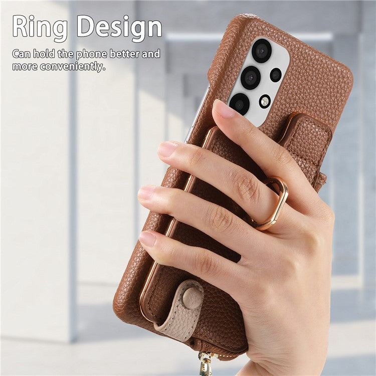Y3 for Samsung Galaxy A53 5G Shockproof Case RFID Blocking Zipper Pocket Phone Cover - Brown