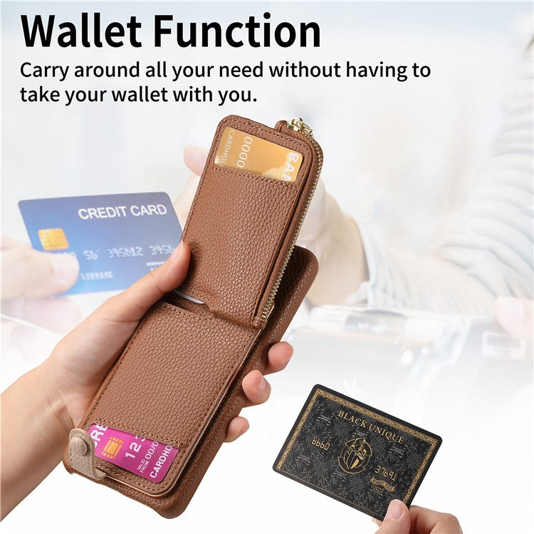 Y3 for Samsung Galaxy A53 5G Shockproof Case RFID Blocking Zipper Pocket Phone Cover - Brown