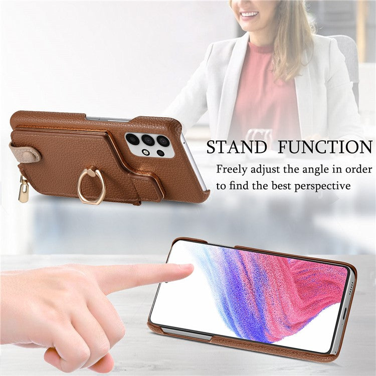 Y3 for Samsung Galaxy A53 5G Shockproof Case RFID Blocking Zipper Pocket Phone Cover - Brown