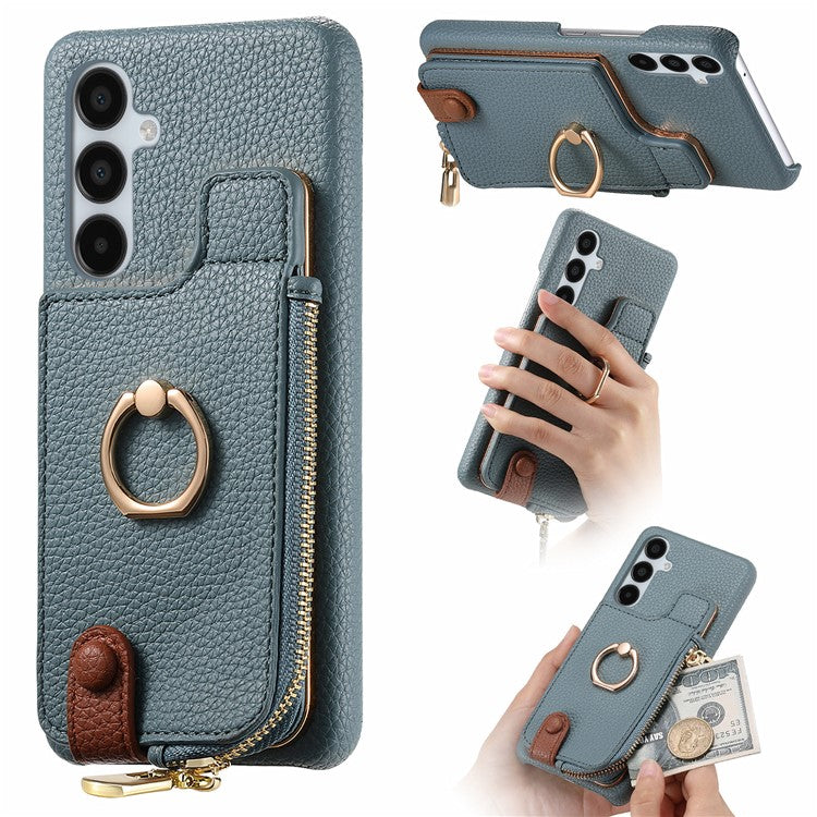 Y3 for Samsung Galaxy A15 4G / A15 5G Phone Case Leather+TPU Kickstand Cover with Zipper Pocket - Blue