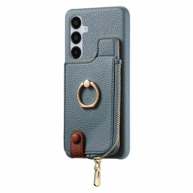 Y3 for Samsung Galaxy A15 4G / A15 5G Phone Case Leather+TPU Kickstand Cover with Zipper Pocket - Blue