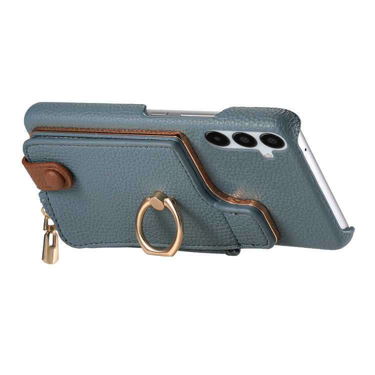 Y3 for Samsung Galaxy A15 4G / A15 5G Phone Case Leather+TPU Kickstand Cover with Zipper Pocket - Blue