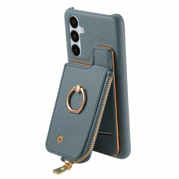 Y3 for Samsung Galaxy A15 4G / A15 5G Phone Case Leather+TPU Kickstand Cover with Zipper Pocket - Blue