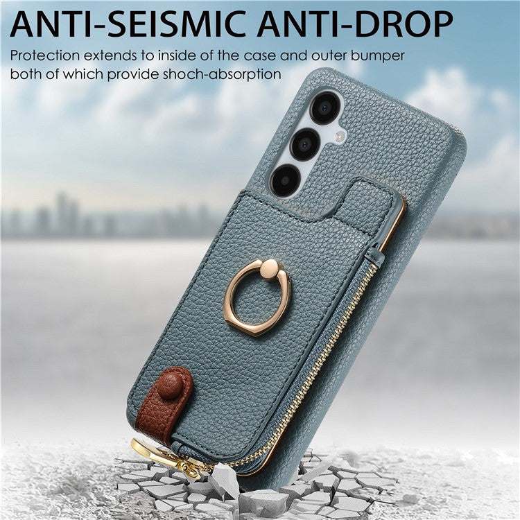 Y3 for Samsung Galaxy A15 4G / A15 5G Phone Case Leather+TPU Kickstand Cover with Zipper Pocket - Blue
