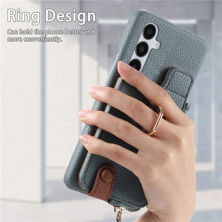 Y3 for Samsung Galaxy A15 4G / A15 5G Phone Case Leather+TPU Kickstand Cover with Zipper Pocket - Blue