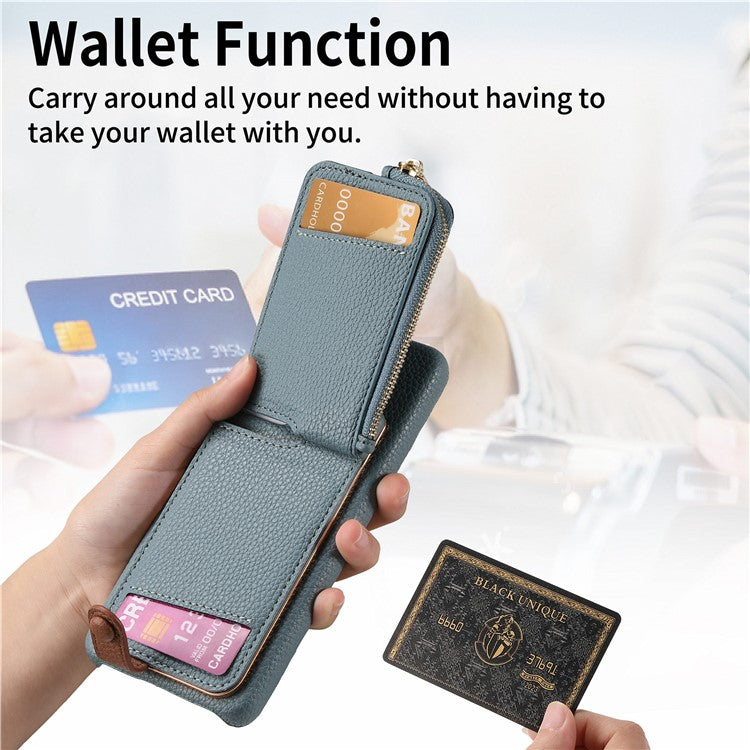 Y3 for Samsung Galaxy A15 4G / A15 5G Phone Case Leather+TPU Kickstand Cover with Zipper Pocket - Blue
