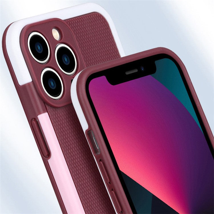 WOLMTT For iPhone 14 Pro Max Case Dual Color Frame Rhombus Texture PC+TPU Anti-drop Phone Cover - Dark Blue