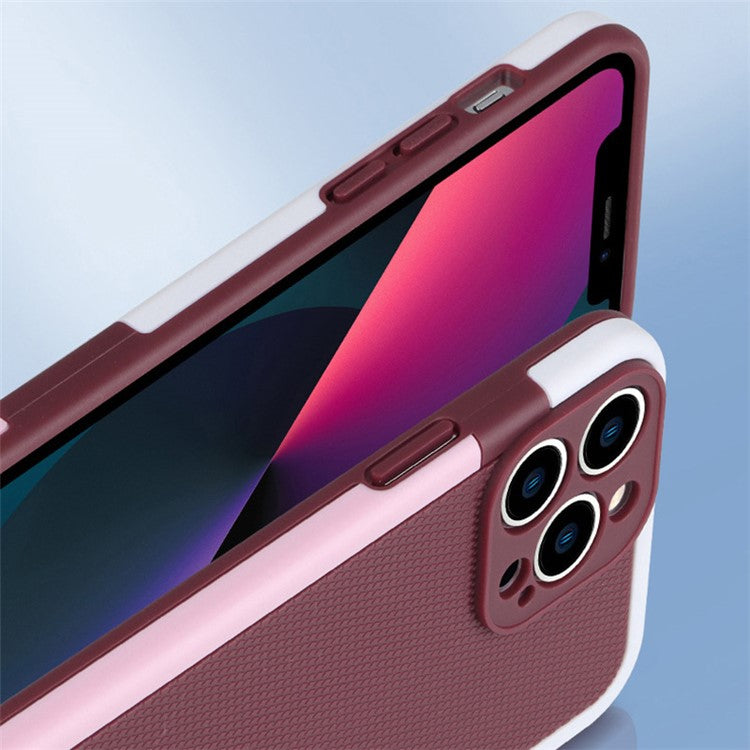 WOLMTT For iPhone 14 Pro Max Case Dual Color Frame Rhombus Texture PC+TPU Anti-drop Phone Cover - Dark Blue