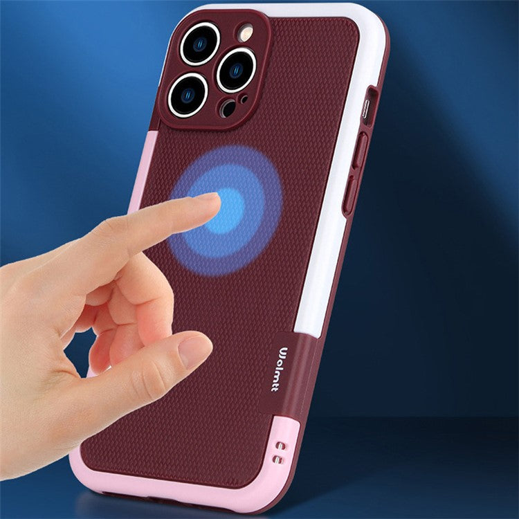 WOLMTT For iPhone 14 Pro Max Case Dual Color Frame Rhombus Texture PC+TPU Anti-drop Phone Cover - Dark Blue