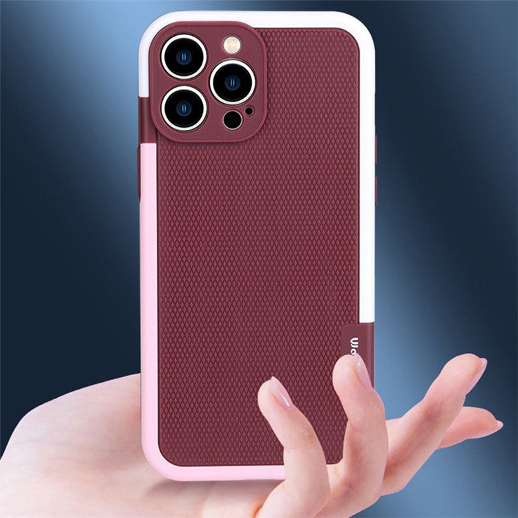 WOLMTT For iPhone 14 Pro Max Case Dual Color Frame Rhombus Texture PC+TPU Anti-drop Phone Cover - Dark Blue