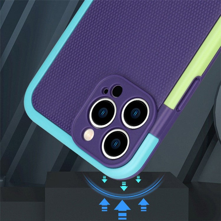 WOLMTT For iPhone 14 Pro Max Case Dual Color Frame Rhombus Texture PC+TPU Anti-drop Phone Cover - Dark Blue