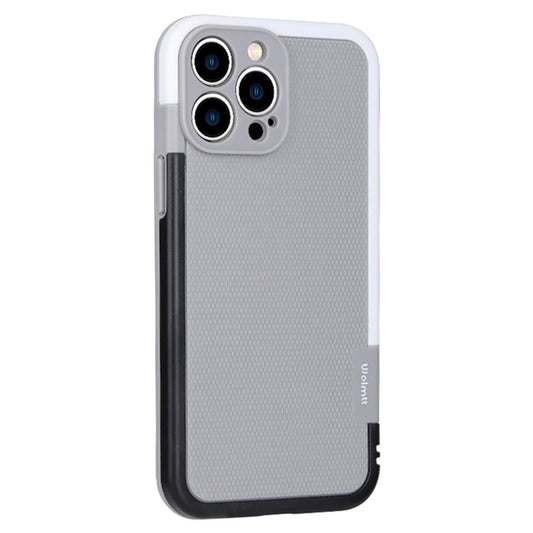 WOLMTT For iPhone 14 Pro Shockproof Case Dual Color Frame Rhombus Texture PC+TPU Phone Cover - Grey