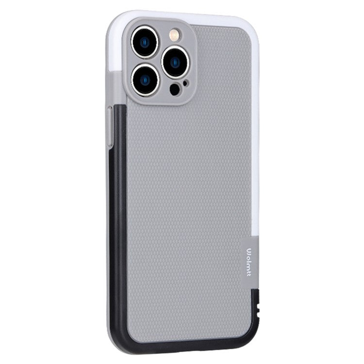 WOLMTT For iPhone 14 Pro Shockproof Case Dual Color Frame Rhombus Texture PC+TPU Phone Cover - Grey