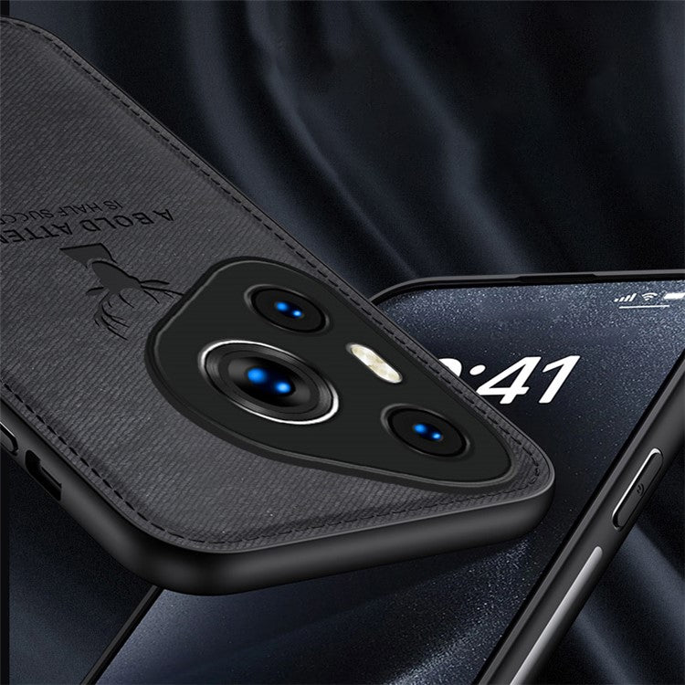 For Huawei Pura 70 Case Deer Pattern Cloth Texture Leather+PC+TPU Hybrid Phone Cover - Black