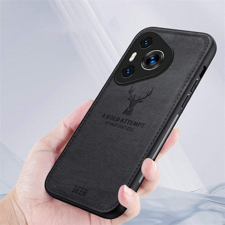 For Huawei Pura 70 Case Deer Pattern Cloth Texture Leather+PC+TPU Hybrid Phone Cover - Black