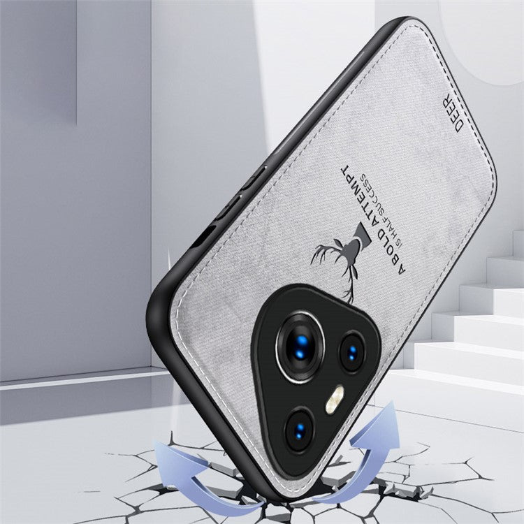 For Huawei Pura 70 Case Deer Pattern Cloth Texture Leather+PC+TPU Hybrid Phone Cover - Black