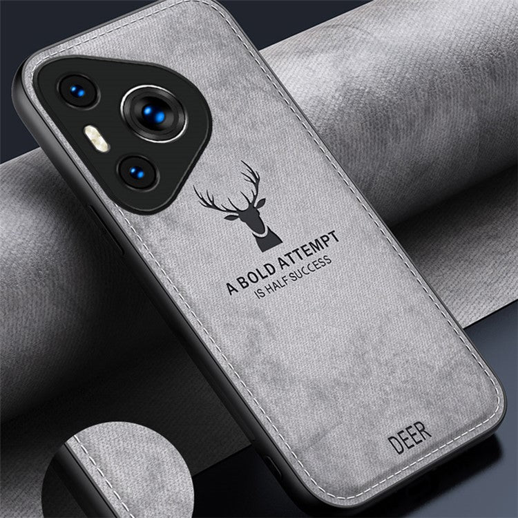 For Huawei Pura 70 Case Deer Pattern Cloth Texture Leather+PC+TPU Hybrid Phone Cover - Black