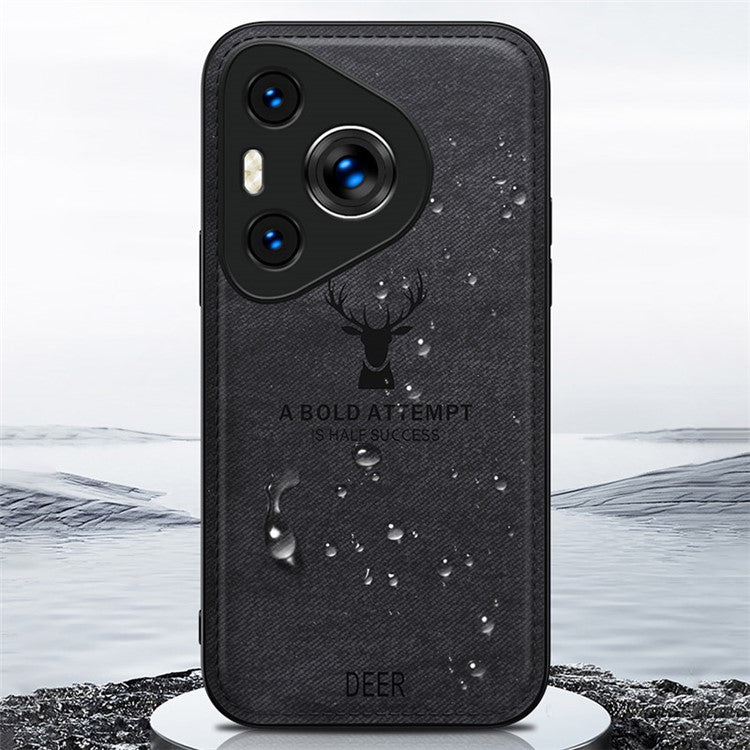 For Huawei Pura 70 Case Deer Pattern Cloth Texture Leather+PC+TPU Hybrid Phone Cover - Black