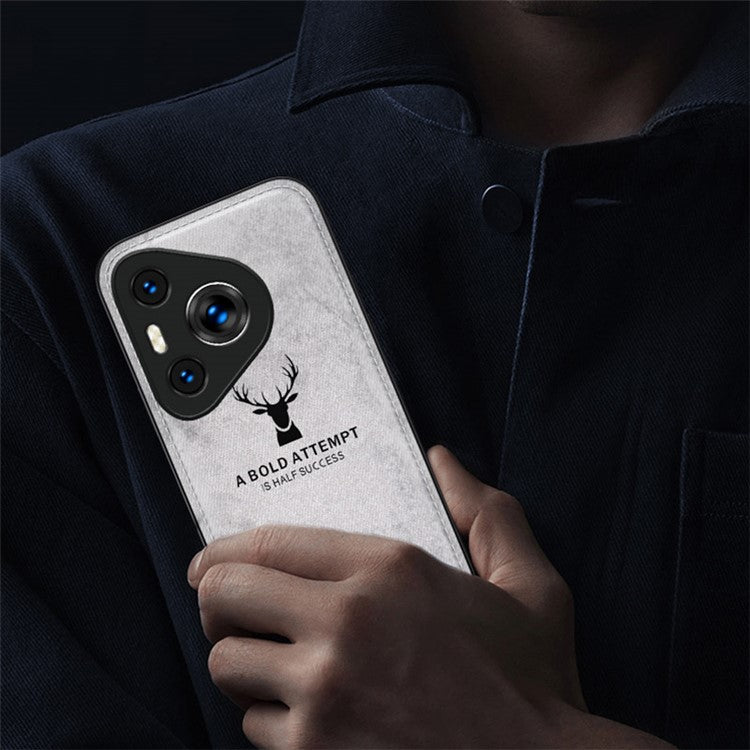 For Huawei Pura 70 Case Deer Pattern Cloth Texture Leather+PC+TPU Hybrid Phone Cover - Black