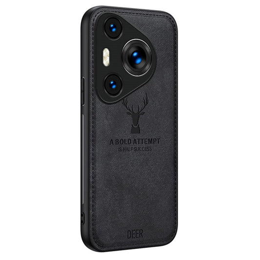For Huawei Pura 70 Pro / Pura 70 Pro+ Hybrid Case Deer Pattern Cloth Texture Leather+PC+TPU Protective Cover - Black