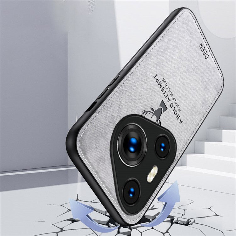 For Huawei Pura 70 Pro / Pura 70 Pro+ Hybrid Case Deer Pattern Cloth Texture Leather+PC+TPU Protective Cover - Grey
