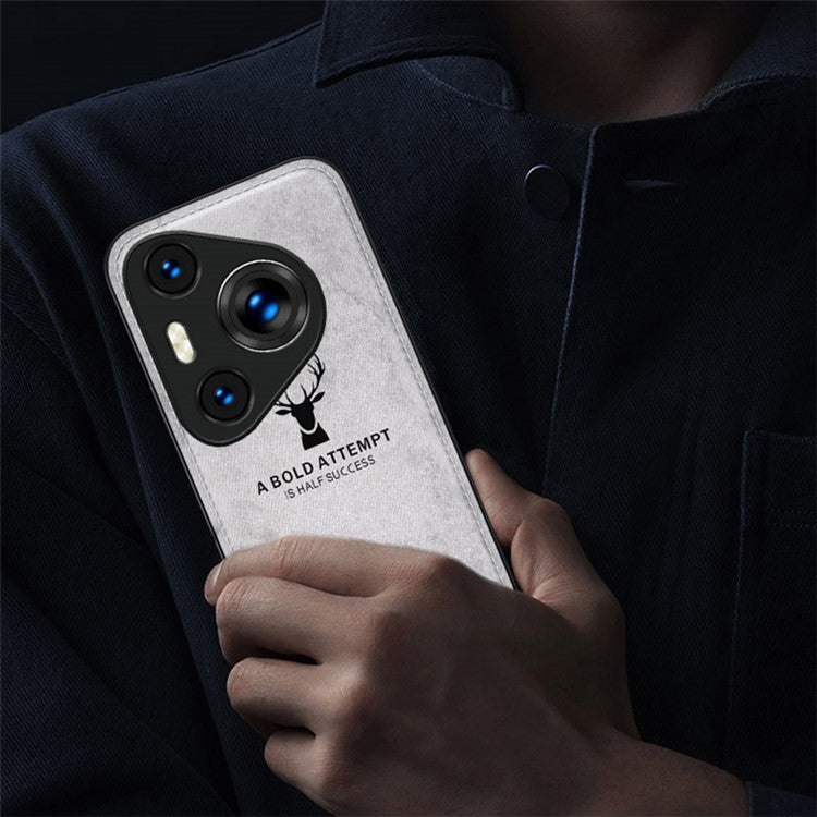 For Huawei Pura 70 Pro / Pura 70 Pro+ Hybrid Case Deer Pattern Cloth Texture Leather+PC+TPU Protective Cover - Grey