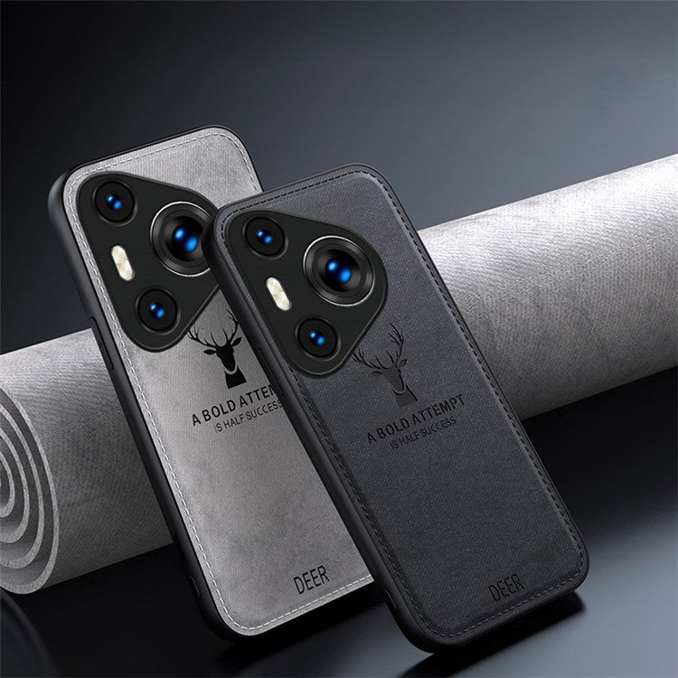 For Huawei Pura 70 Pro / Pura 70 Pro+ Hybrid Case Deer Pattern Cloth Texture Leather+PC+TPU Protective Cover - Grey