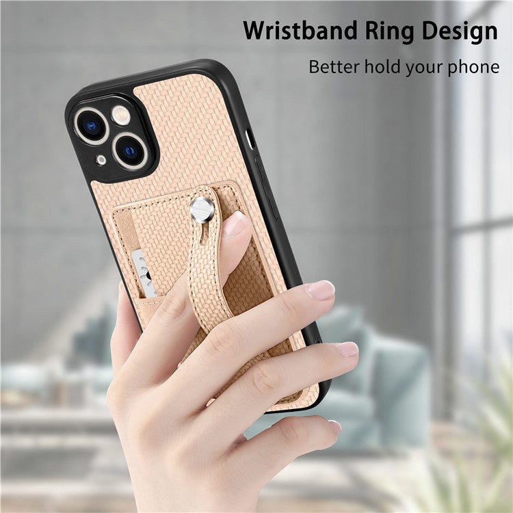 C1-01 For iPhone 14 Case Card Holder Carbon Fiber Texture PU+TPU+PC Shockproof Phone Cover - Blue
