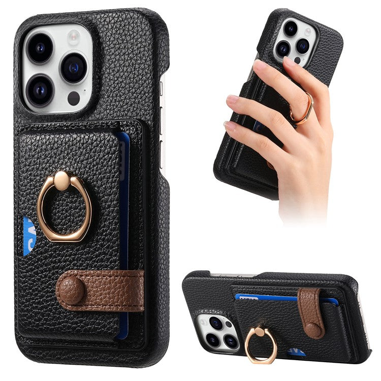 Y2 For iPhone 14 Pro Card Slot Case Litchi Texture PU+PC+TPU Kickstand Phone Cover - Black