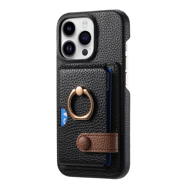 Y2 For iPhone 14 Pro Card Slot Case Litchi Texture PU+PC+TPU Kickstand Phone Cover - Black