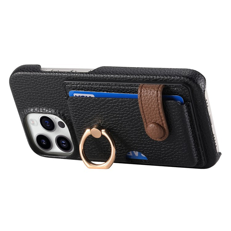 Y2 For iPhone 14 Pro Card Slot Case Litchi Texture PU+PC+TPU Kickstand Phone Cover - Black