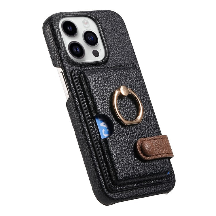 Y2 For iPhone 14 Pro Card Slot Case Litchi Texture PU+PC+TPU Kickstand Phone Cover - Black