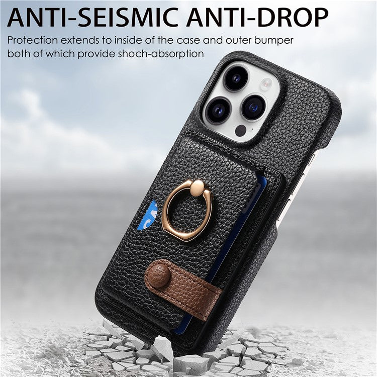 Y2 For iPhone 14 Pro Card Slot Case Litchi Texture PU+PC+TPU Kickstand Phone Cover - Black