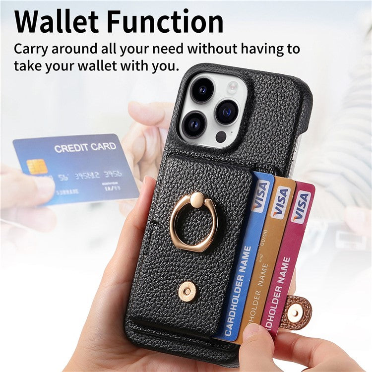 Y2 For iPhone 14 Pro Card Slot Case Litchi Texture PU+PC+TPU Kickstand Phone Cover - Black