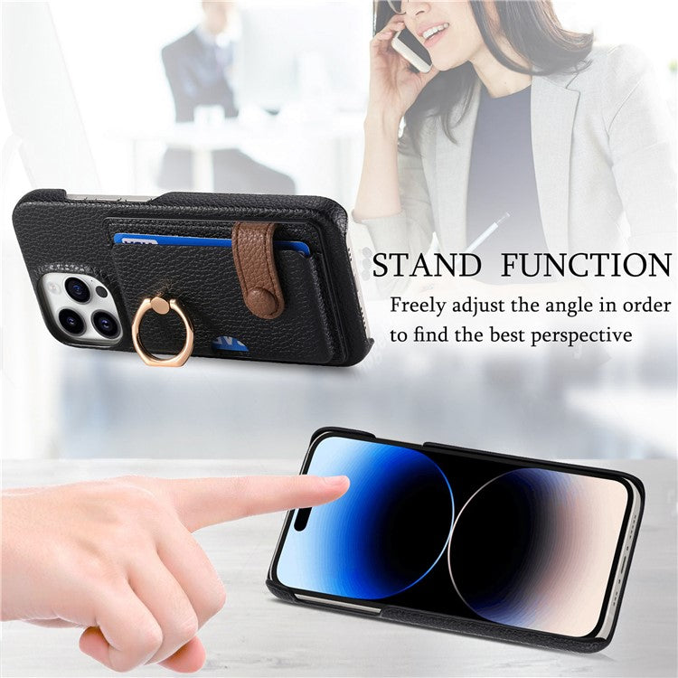 Y2 For iPhone 14 Pro Card Slot Case Litchi Texture PU+PC+TPU Kickstand Phone Cover - Black