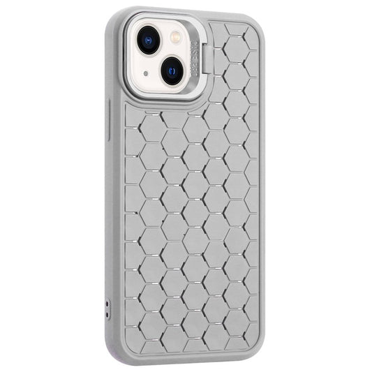 For iPhone 14 Case Hidden Kickstand Heat Dissipation Soft TPU Phone Cover - Grey