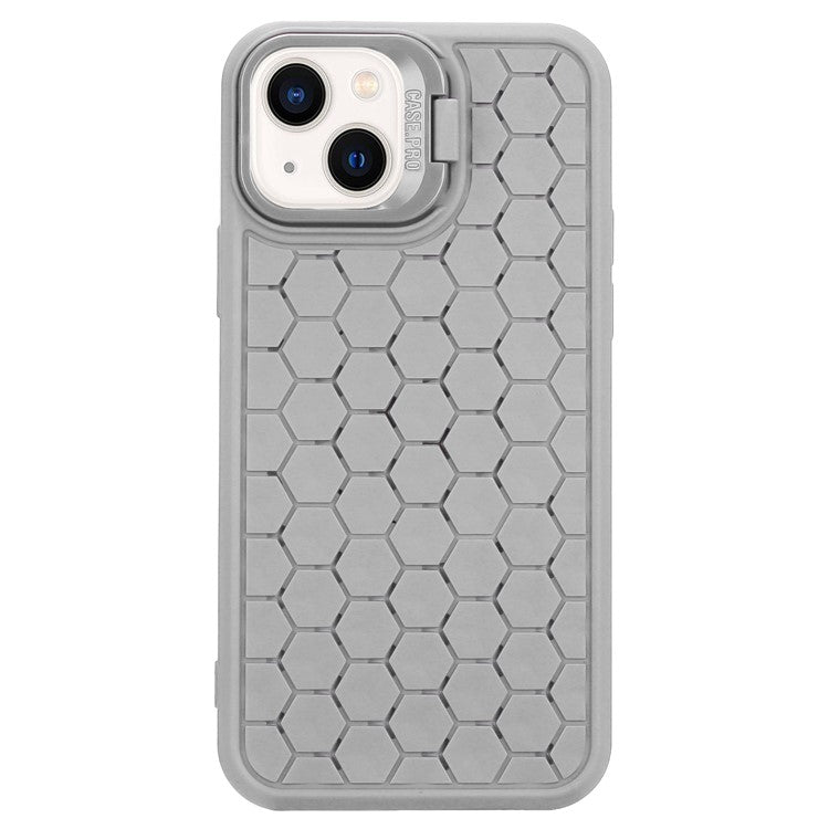 For iPhone 14 Case Hidden Kickstand Heat Dissipation Soft TPU Phone Cover - Grey