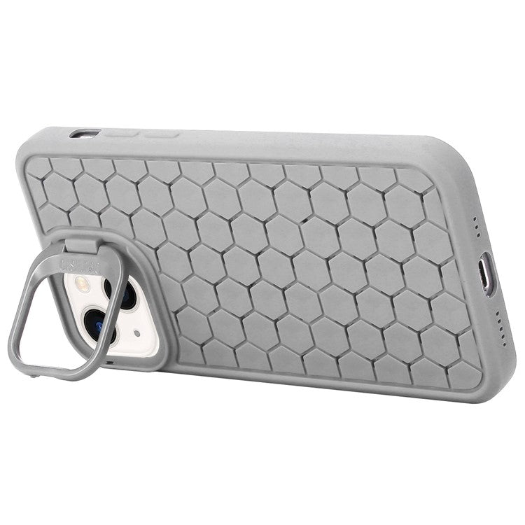 For iPhone 14 Case Hidden Kickstand Heat Dissipation Soft TPU Phone Cover - Grey