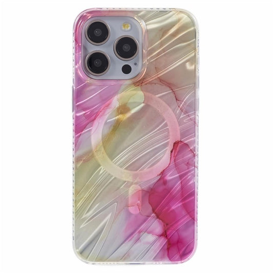 MP Series For iPhone 14 Pro Max Magnetic Case IMD Pattern TPU+Acrylic Electroplating Phone Cover - Rose+Yellow
