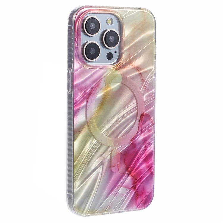 MP Series For iPhone 14 Pro Max Magnetic Case IMD Pattern TPU+Acrylic Electroplating Phone Cover - Rose+Yellow