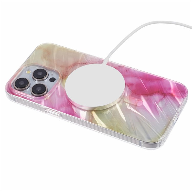 MP Series For iPhone 14 Pro Max Magnetic Case IMD Pattern TPU+Acrylic Electroplating Phone Cover - Rose+Yellow