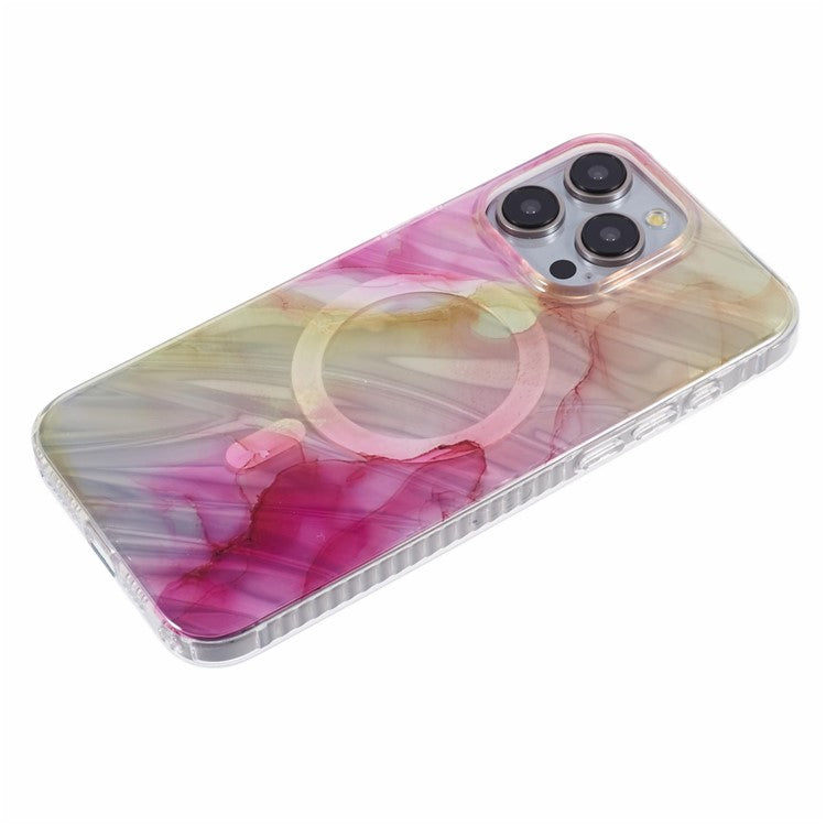 MP Series For iPhone 14 Pro Max Magnetic Case IMD Pattern TPU+Acrylic Electroplating Phone Cover - Rose+Yellow