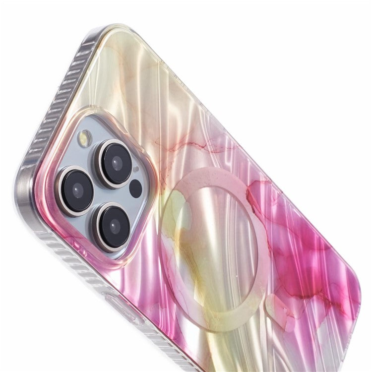 MP Series For iPhone 14 Pro Max Magnetic Case IMD Pattern TPU+Acrylic Electroplating Phone Cover - Rose+Yellow