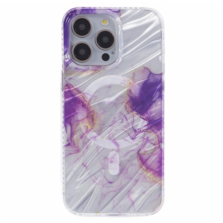 MP Series For iPhone 14 Pro Max Magnetic Case IMD Pattern TPU+Acrylic Electroplating Phone Cover - Purple