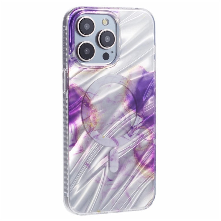 MP Series For iPhone 14 Pro Max Magnetic Case IMD Pattern TPU+Acrylic Electroplating Phone Cover - Purple